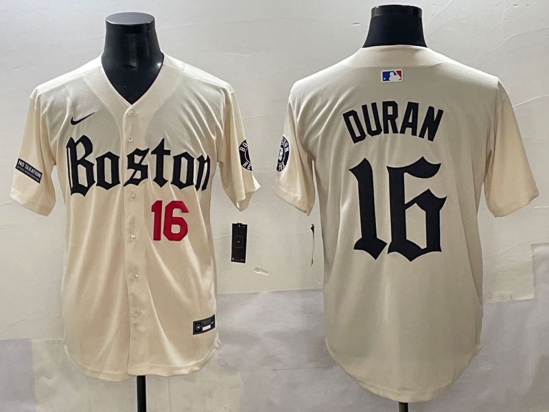 Men 2025 Boston Red Sox #16 Duran Cream Five generations Joint Name Nike MLB Jersey style 4->boston red sox->MLB Jersey